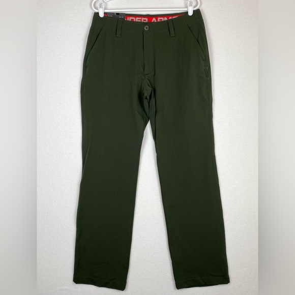 Under Armour Straight Chino Pants Mens 34x32 Army Green Lightweight Stretch Golf - Picture 1 of 8